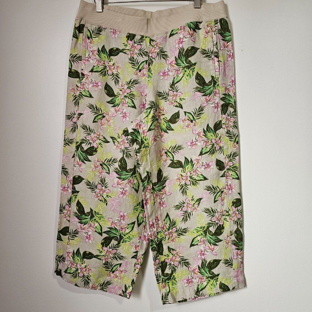 NWT J JILL LOVE LINEN FLORAL CROP WIDE LEG PANTS SIZE M PETITE